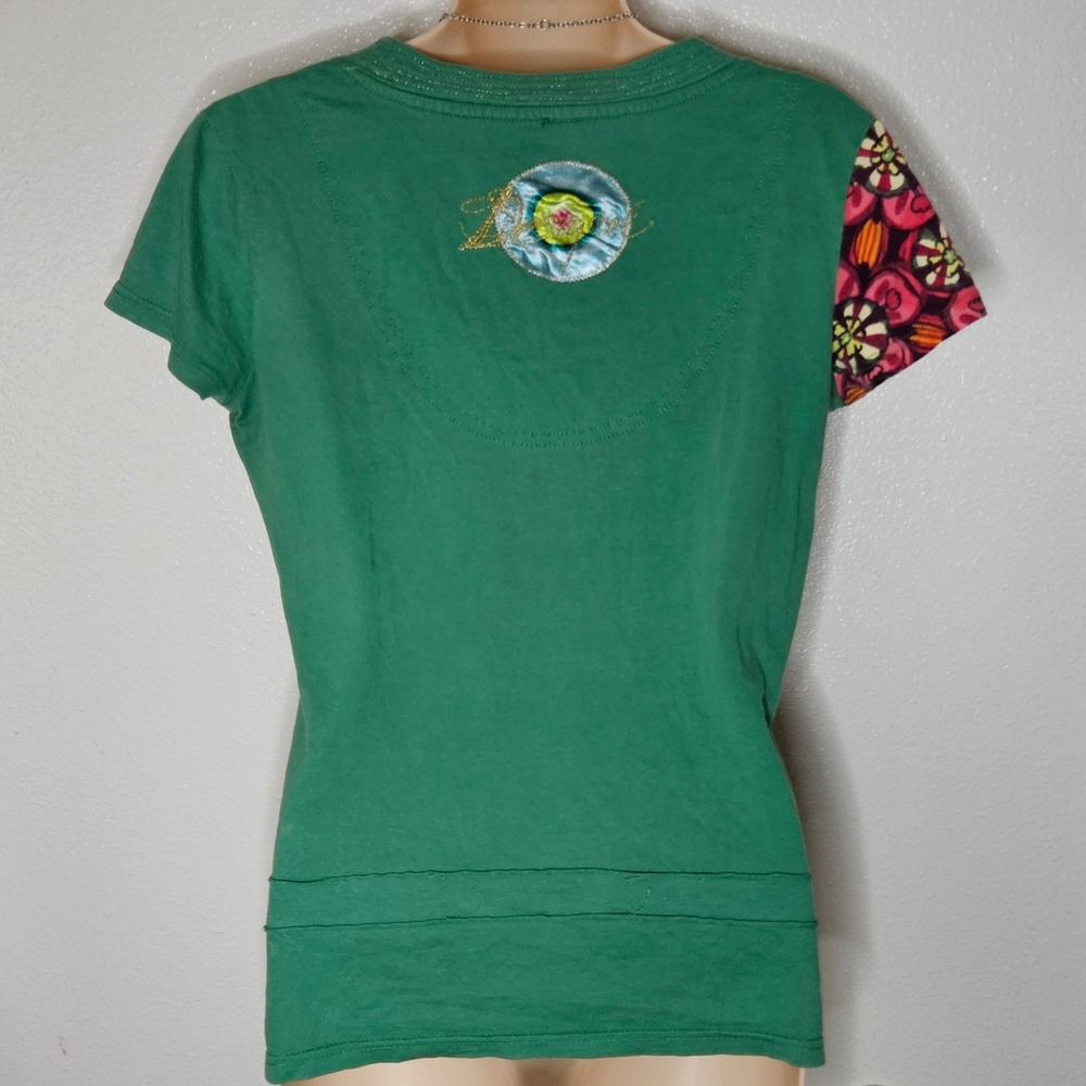 Desigual Patchwork V Neck Tee Top - image 2